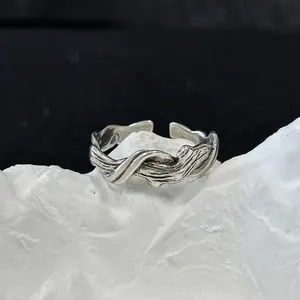 Old driftwood ring retro silver men's couple adjustable single ring men's high-end women's
