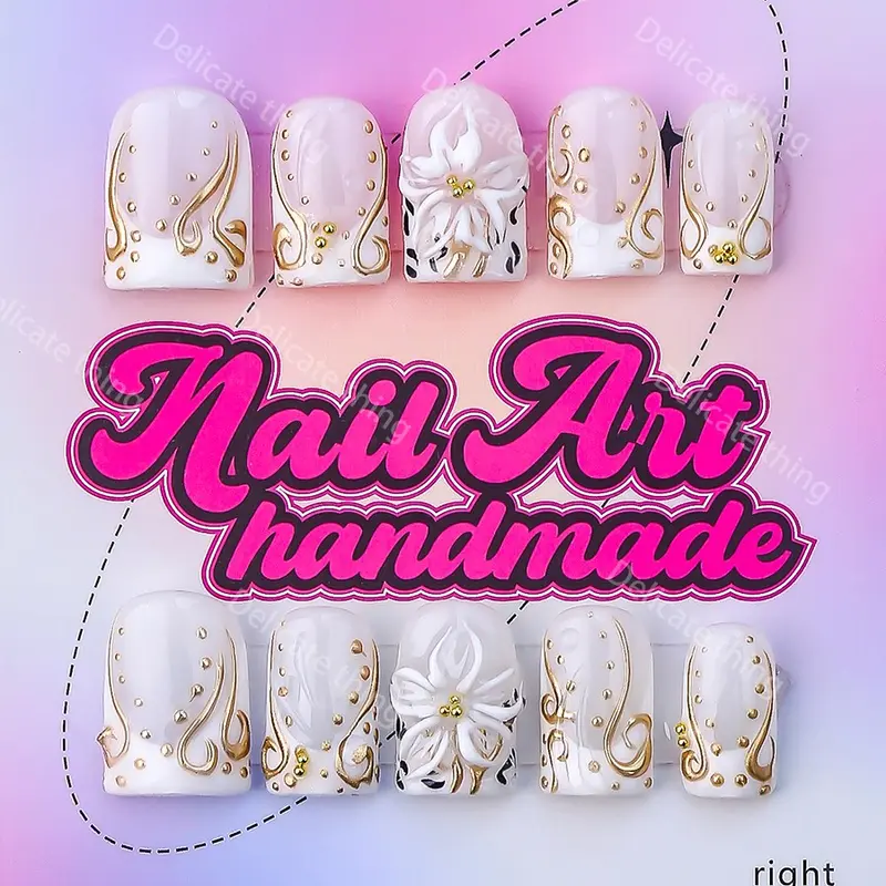 Delicatething Y2K Style Nail Set, Handmade Press Ons, DIY Nails Art, Decorative Nails, Nail Art Design, Handmade Square Duckbill Nails, 4 Sizes XS S M L, Perfect Gift for Girls, Includes Jelly Glue Crystal Stick