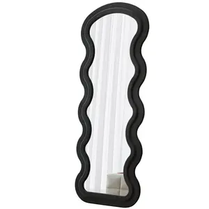 Flannel Full Length Wave  Floor Mirror  For Bedroom Living Room Hanging Or Against The Wall Black