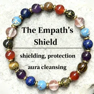 The Empath's Shield Crystal Healing & Protection Bracelet – Natural Semi-Precious Stone Dragon Vein Agate Carnelian Tiger’s Eye Lapis Lazuli Rose Quartz & Amethyst 8mm Beads | Chakra Balancing Jewelry | Unisex Colorful Gift for Friends, Family & Couples