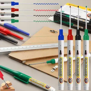 10 Pcs Long Head Deep Hole Marker Pens, 45mm Deep Reach Metal Marking Pen, Quick-dry Waterproof Long Nib Marker, Colorful Carpenter Deep Reach Markers Construction Markers Tool, Waterproof Markings