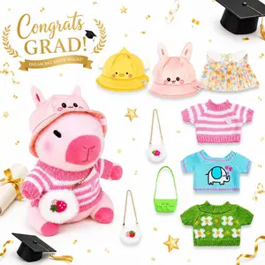 Kireidane Capybara Plush with 9 pcs Clothes & Accessories, 10.2 in Dress-Up Stuffed Animal Toy, Cute Graduation & Birthday Gift design for Kids room decor
