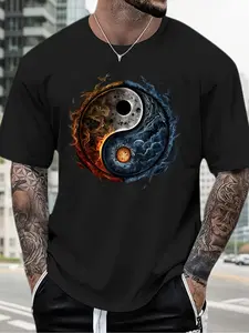 Unisex T-Shirt Featuring a Yin Yang Design with Fire And Ice a Stylish Graphic Tee for Men Perfect for Casual Wear Birthday Presents Or Valentine'S Gifts