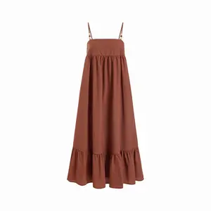 Cider Oversized Ruched Beaded Strap Detail Milkmaid Maxi Dress