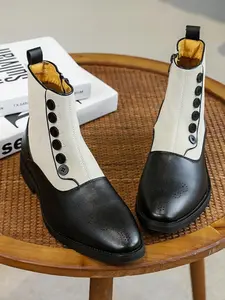 Men's Fashion Colorblock Patchwork Side Zipper Chelsea Boots, Casual Comfortable Boots for Daily Wear, Male All-match Trend Shoes for Fall & Winter