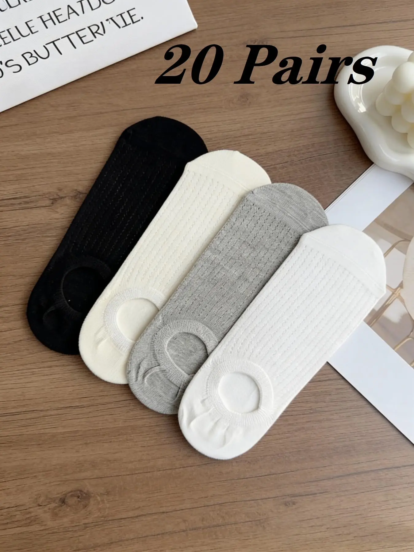 20 Pairs Summer Hollow Out Thin Socks, Invisible Low Cut Breathable Sweat Absorbent Solid Color Boat Socks for Women