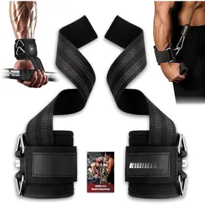 Weight Lifting Straps with Rings, 2 in 1 Wrist Straps for Weightlifting and Cable Machine with Double Triangle Rings and Non-slip Latex Thread, Lifting Cuffs for Home Gym Workout