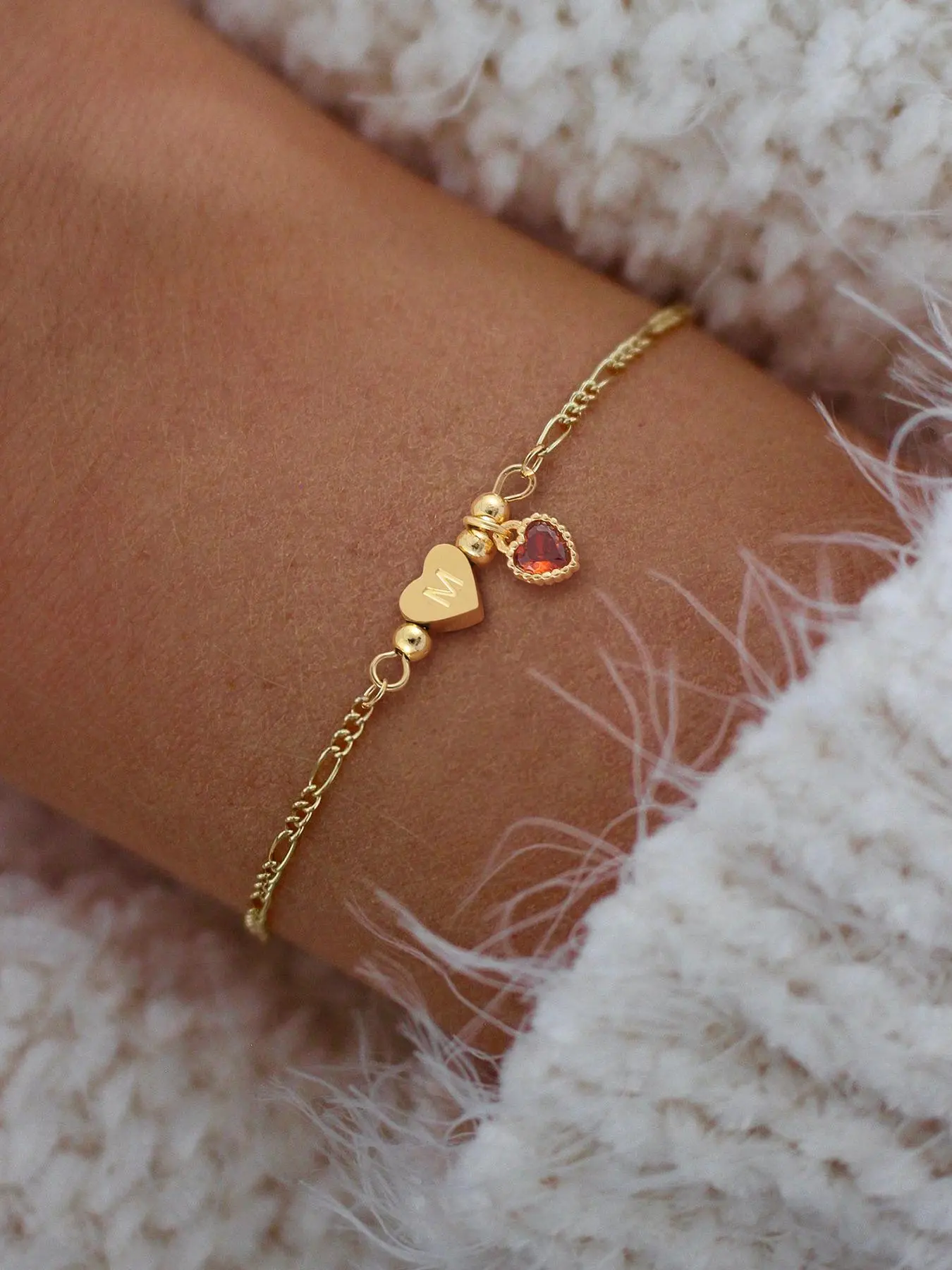 Heart Initial Artificial Crystal Decor Bracelet With Pendant, Fashion Crystal Stainless Steel Chain Bracelet for Women, Heart Shaped Jewelry for Gift, Fashionable Bracelet