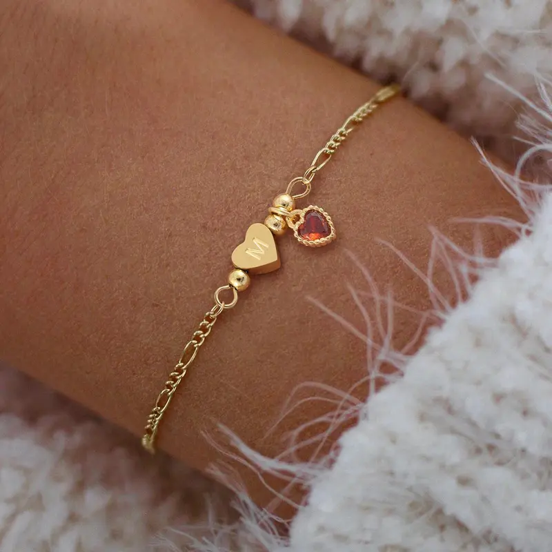 Heart Initial Artificial Crystal Decor Bracelet With Pendant, Fashion Crystal Stainless Steel Chain Bracelet for Women, Heart Shaped Jewelry for Gift, Fashionable Bracelet