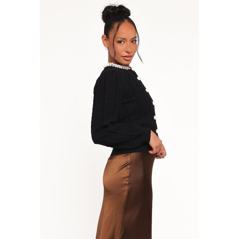 Sheena Rhinestone Collar Holiday Cardigan - Black