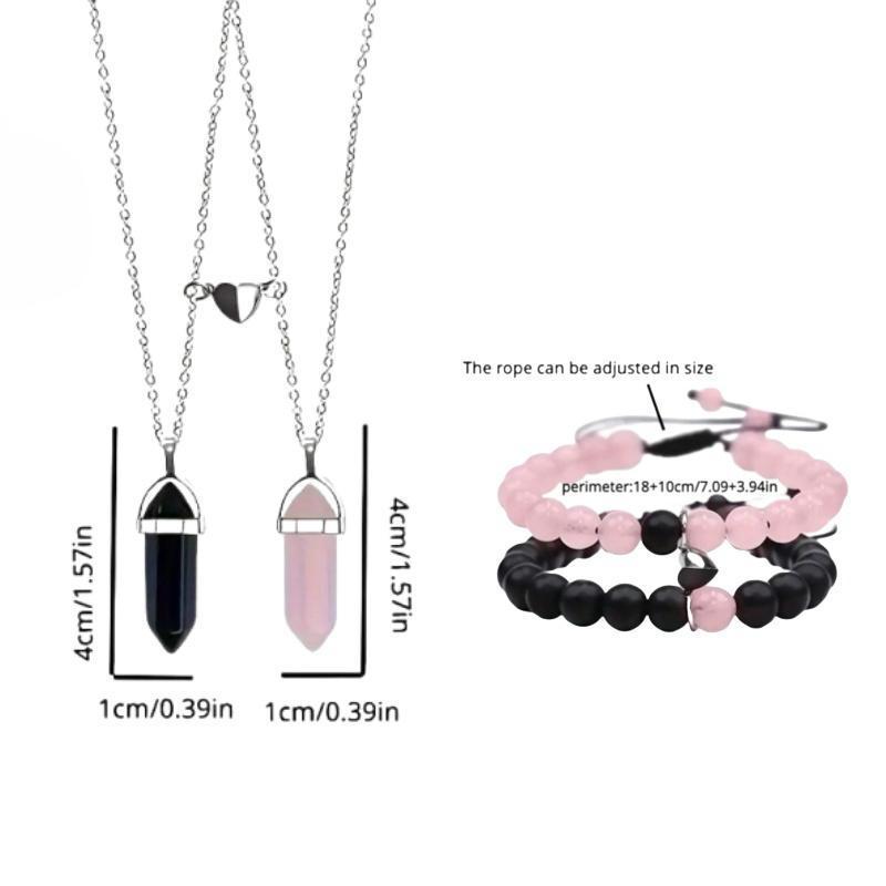 4pcs Couple Friendship Bracelets | Rising Magnetic Sun Moon Design, 4PCS Synthetic Jade Stone Beaded Set, Meaningful Matching Style for Partners, Besties & Long Distance Bonds