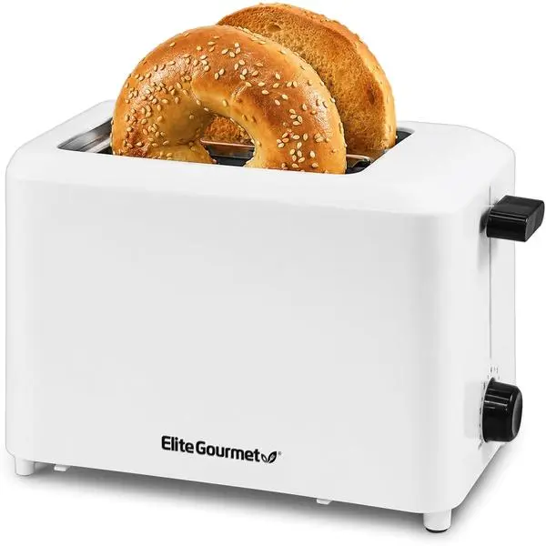 Elite Gourmet ECT-1027 Lightweight Cool-Touch Toaster - 1.5" Extra-Wide Self-Centering Slots, White, 7 Toast Settings, Toast Control, Cancel Function, Slide-Out Crumb Tray, Fits Bagels, Waffles, Ideal for Small Homes
