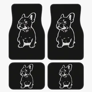 4-Piece French Bulldog Design Car Floor Mats Set, Non-Slip Front & Rear, Fashionable Interior Decor, Easy Clean, Perfect Protection