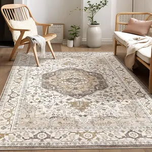 Area Rug for Living Room Soft Washable Oriental Vintage Floral Distressed Large Carpet - Fade Stain Resistant Non Slip Rugs for Bedroom Dining Room Nursery Dorm Office Home Decor