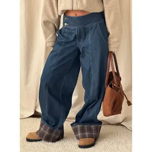 Nikoletta Foldover Jeans Dark Wash / Check