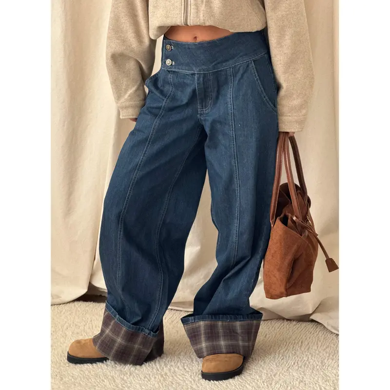 Nikoletta Foldover Jeans Dark Wash / Check