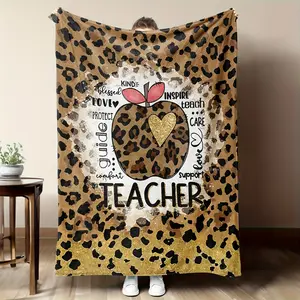 Cute Leopard Print Teacher Blanket - Teacher Appreciation Gifts for TeachersDay, Back to School Gifts, Graduation Gifts for Teachers - Cheetah Apple Soft Fleece Throw Blanket