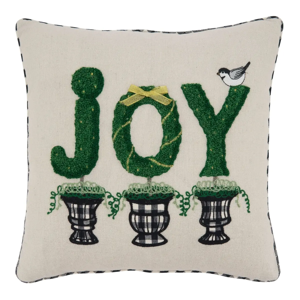 SARO 9751.N18SP 18 in. Square Natural Topiary Joy Design Throw Pillow with Poly Filling