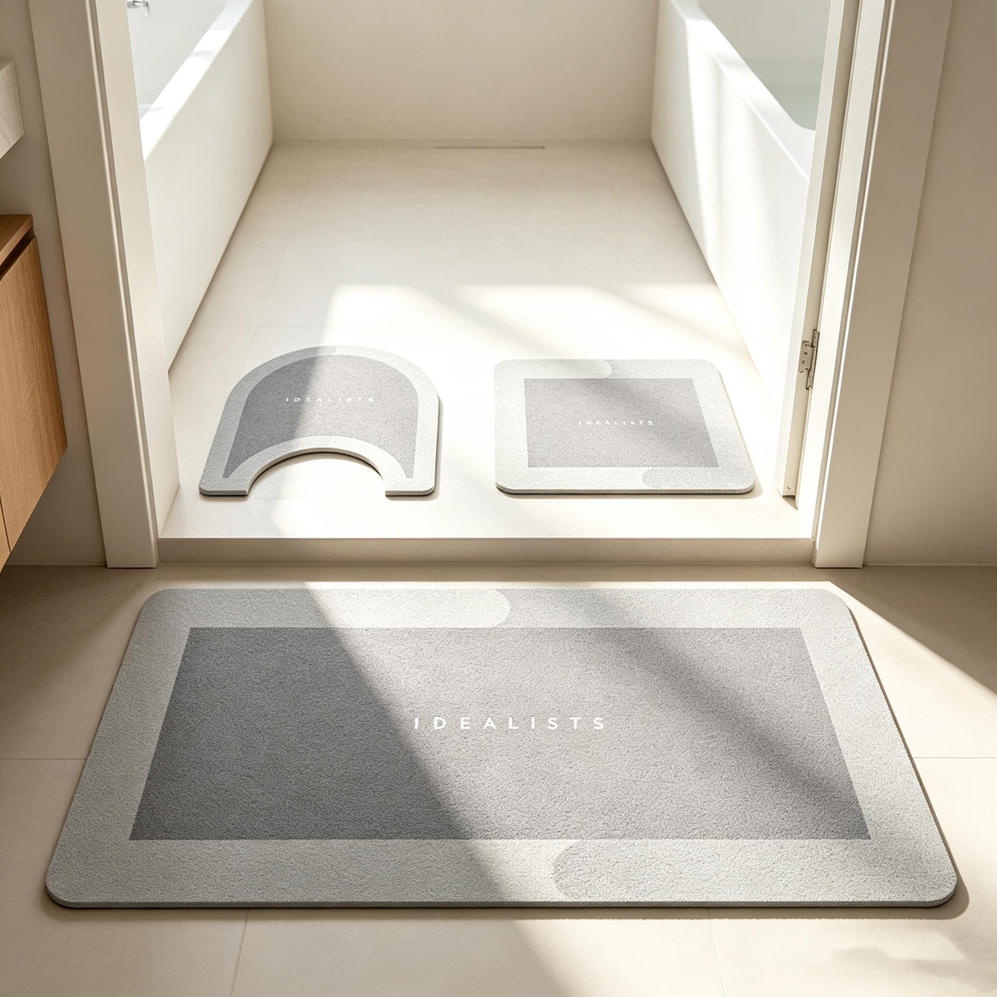 3Pcs Ultra Absorbent Diatomite Bath Mat Set Non-Slip U-Shaped Toilet Floor Pad Washable Entryway Mat Simple Modern Home Bathroom Decor Cozy & Safe