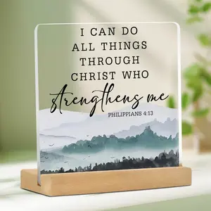 Christian Acrylic Bible Verse Decorative Plaque Gift, Philippians 4:13, Modern Inspirational Desktop & Wall Art, Durable Home and Office Decoration