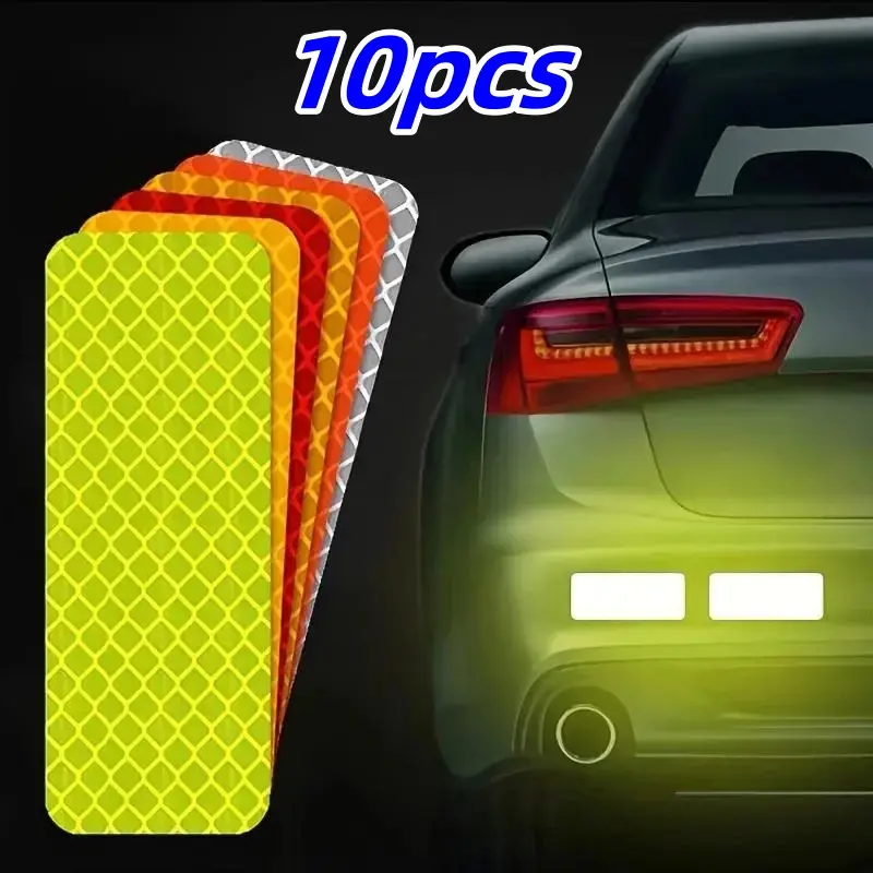 10pcs Reflective Safety Custom Stickers for Cars and Motorcycles in Bright, Waterproof High Visibility Reflective Tape for Bikes & Luggage Automotive Car Accessories