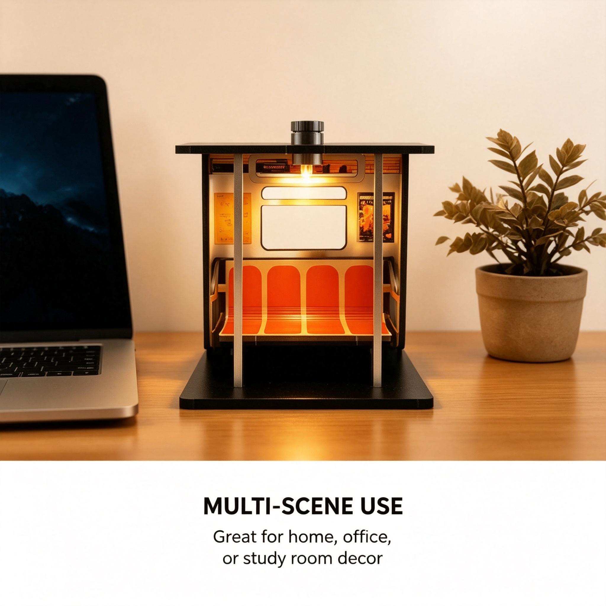 American-style neon night lights for bus stops in New York. Retro bus waiting shelter model desk lamp. Desktop decorative piece lamp.