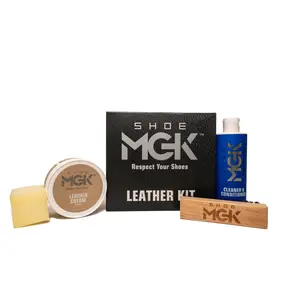 Shoe MGK Leather Care Kit Neutral Leather Conditioner Cream, Cleaner and Conditioner, Shoe Brush, and a Shoe Shine Sponge. Footwear Comfort