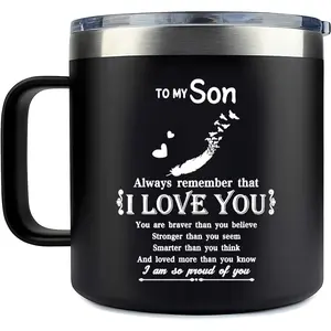 Stainless Steel Insulated Mug, 14 Oz Double Wall Vacuum, Splash Proof Design, Perfect Gift for Mom & Son, Unique Father's Day Present, Insulation Drinkware
