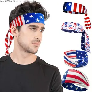 US Independence Day Headband – Men's Athletic Stretch Headband & Women's Stylish Wide Cross-Over Headband – Sweat-Wicking Hair Accessory