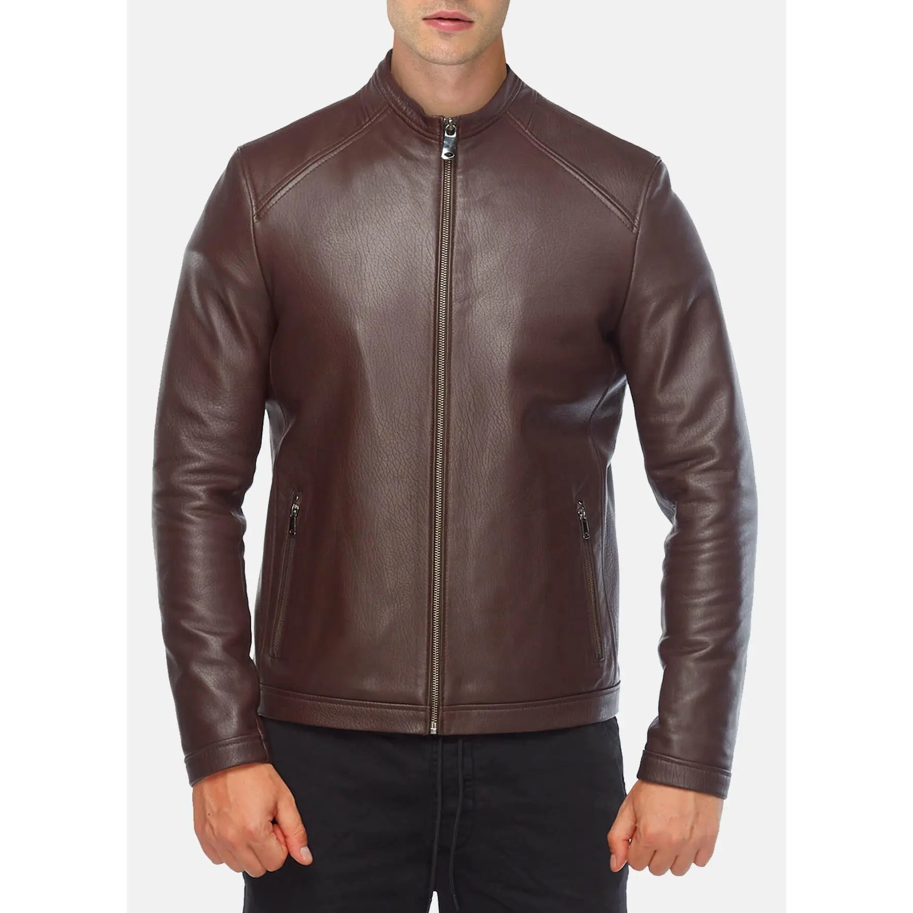 Mens Choco Brown Biker Leather Jacket