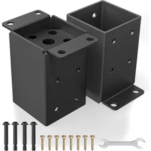 4x4 Post Base, Heavy Duty Post Anchor with Anti-Corrosive Partition, Inner Size 3.5"x3.5", 13 Gauge Thick Solid Steel, Rust-Proof Powder-Coated Wood Fence Post Brackets for Support Deck, Pergola
