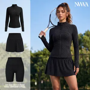 NVWA Women's Summer Athleisure Gym Clothes - Stand Collar Polka Dot Slim Fit Stretch Jacket, Breathable Quick Dry Activewear for Gym, Casual Wear (Pairs with Shorts or Skirts)