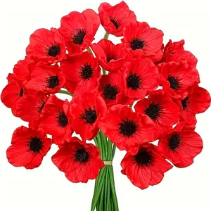 15-Piece 11-Inch Realistic Poppy Flower Bouquet, Non-Fading PU Material, Lifelike Artificial Flower, Artificial Wildflowers for Kitchen Table Centerpiece Decor, Artificial Bouquets