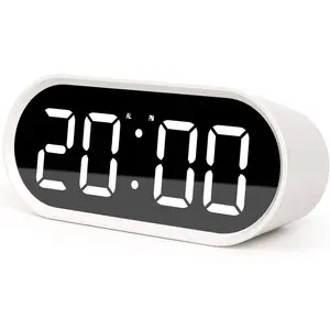 Pop Mirror Digital  Clock, LED Desk Clock with Nightlight, Snooze, Indoor Temperature,  Operated Small Size Clock for  Girls Bedroom Livingroom Office (White)
