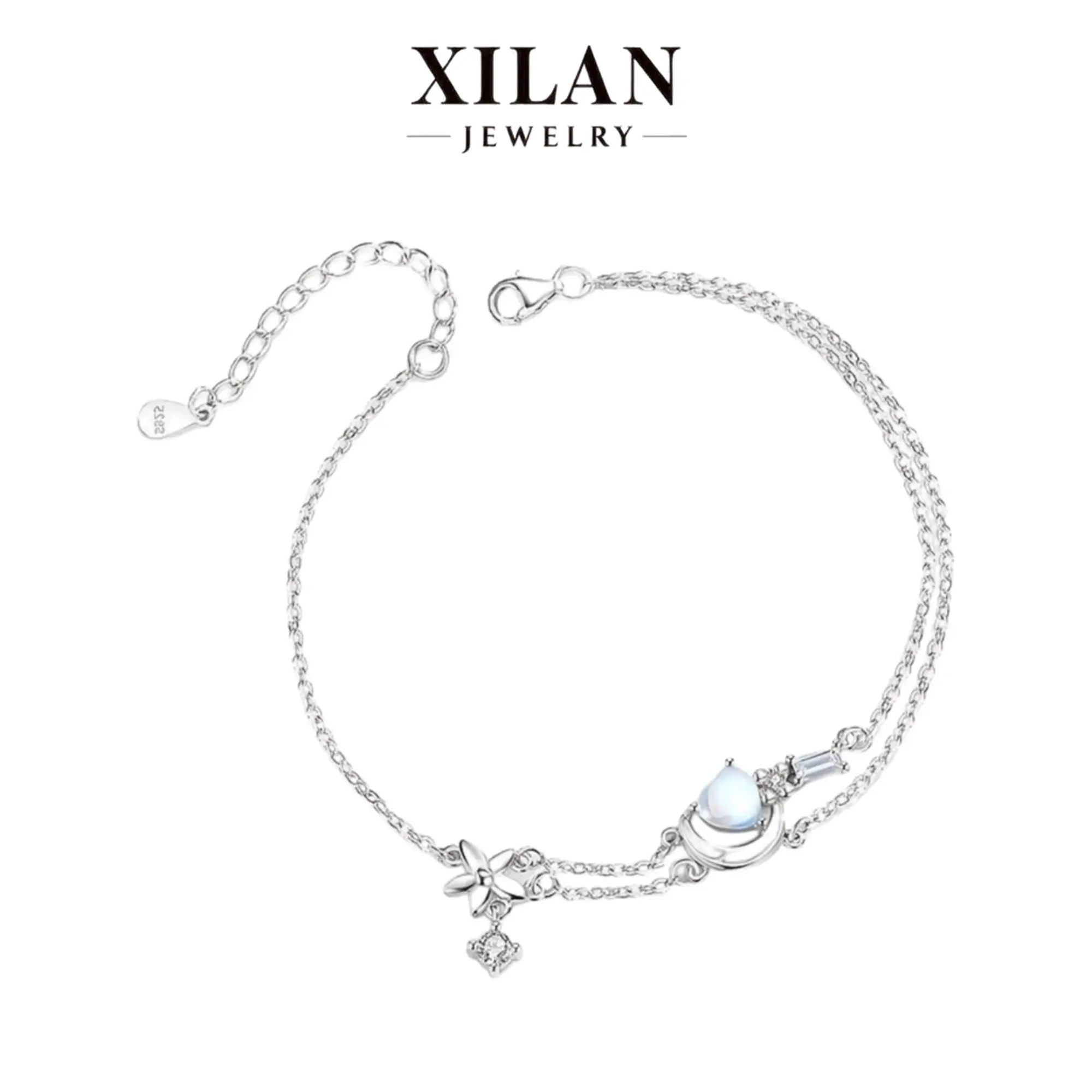 Women's S925 Silver Moonstone Adjustable Bangle - 13.5mm Female Size, Dainty Non-Tarnish, Won't Harm Sensitive Hands, Affordable Luxury Daily Wear Fashion Bracelet, summerwins, 13.5 Millimeters
