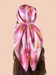 New Fashion Vintage Lotus Pattern Print Scarf Helmet, 90cm Satin Fabric Large Headscarf, Boho Style Scarf, Women's Decorative Shawl Wrap