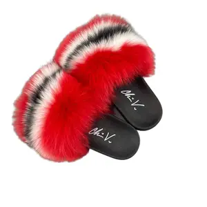 Fur Slides- Red black and White