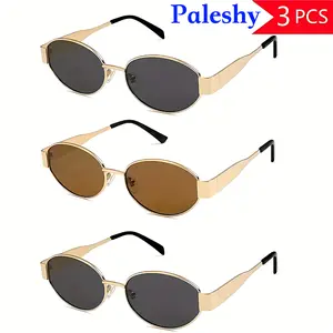 3 Pairs Women's Retro Metal Oval Frame Glasses | Anti-glare, Anti-Rays, Wide Temple, Suitable for Daily Leisure, Driving, Valentine's Day Gifts