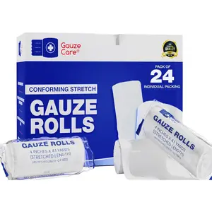 Pack of 24 Gauze Rolls, Premium Quality Lint & Latex-Free 4 Inches x 4.1 Yards Conforming Stretch Bandages for Effective Wound Care, Ideal as Mummy Wrap