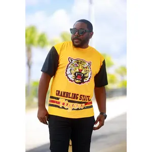 Grambling BIG Tiger Premium Tee - Yellow Cotton T-Shirt with Tiger Graphic, Embroidered Design, Short Sleeve, Men's Top