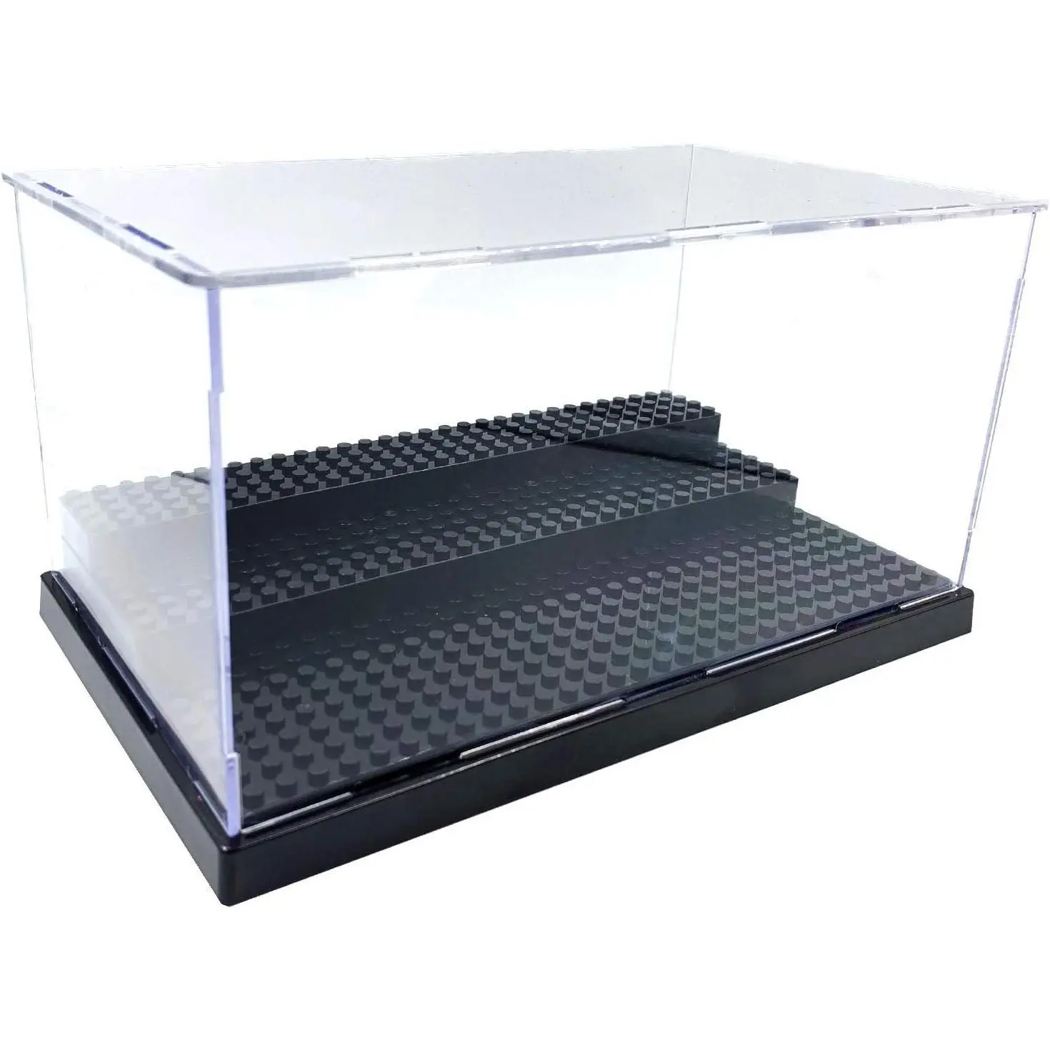 Black Collectible Display Case with Corrosion Protection, Dustproof Design, Heat Damage Protection, High Light Transmittance, Movable 3-Tier Step Shelf, Tool-Free Easy Assembly, Portable Storage for LEGO Minifigures, Vinyl Figures, Building Blocks, Acryli