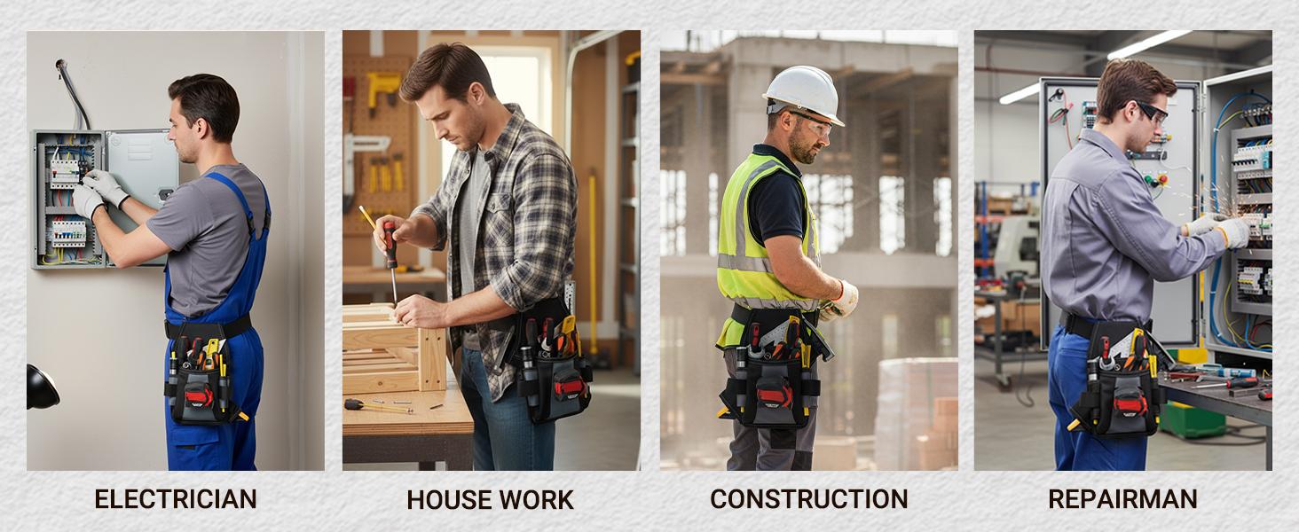 MELOTOUGH Tool Belt Pouch Professional 14-Pocket Electrician Tool Pouch with Detachable Hammer Loop for Electricians, Contractors, Roofing & HVAC Work