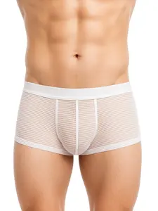 ActiveStripe Cotton Trunk - Striped Soft Cotton Stretch Fabric Modern Trunk Style with Supportive Contoured Pouch Comfort Fit Waistband