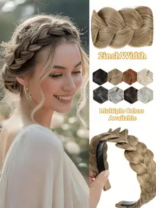 Wide Messy Braided Headband with Teeth Synthetic Hair Plaited Headband High Elasticity Braids Chunky Fishtail Braided Hair Band Bridal Hairpiece for Girls Women Elastic Headbands