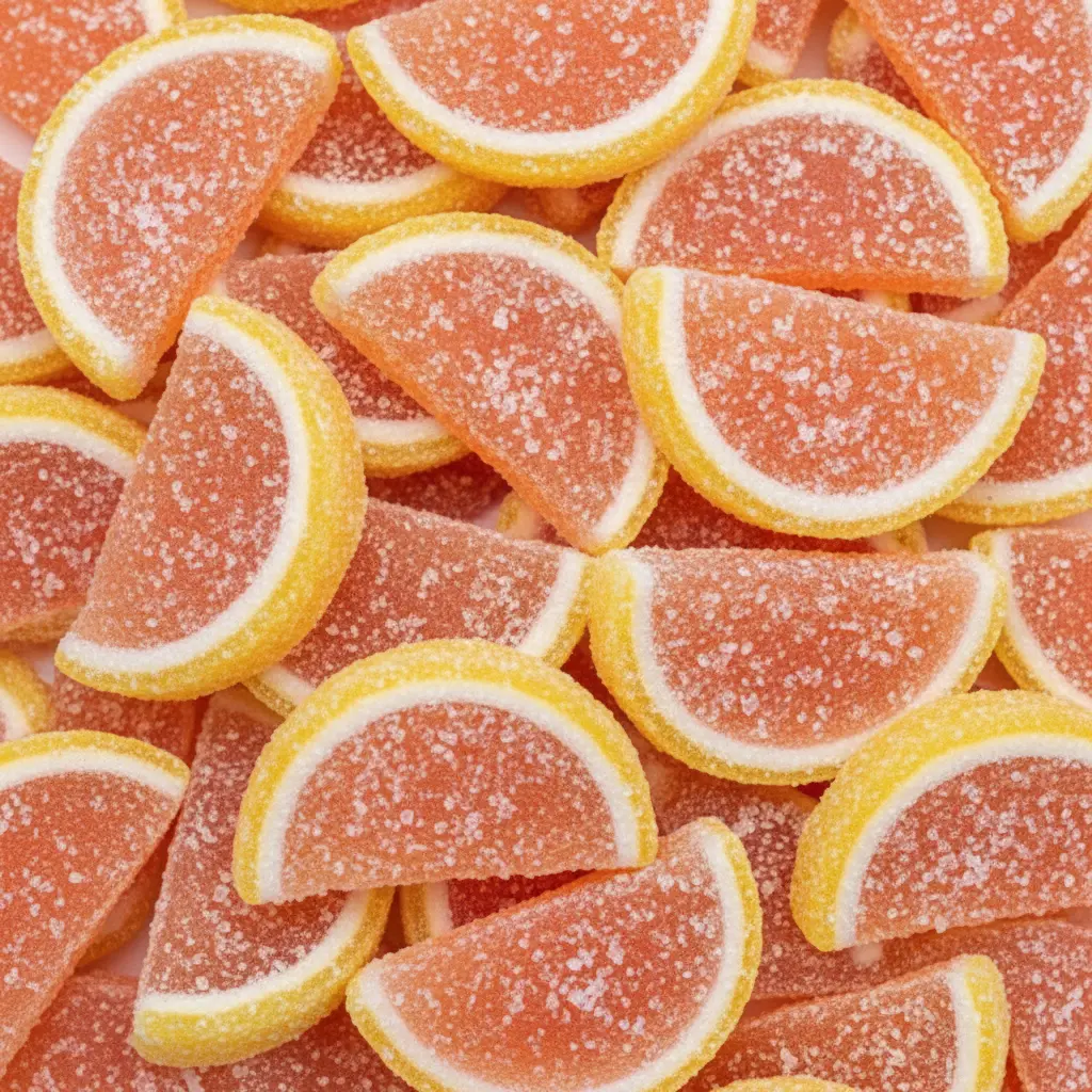 Pink Grapefruit Fruit Slices Candy Soft Chewy Sugar Coated Fruity Gummies Pink Grapefruit Fruit Slices Candy Soft Chewy Sugar Coated Fruity Gummies