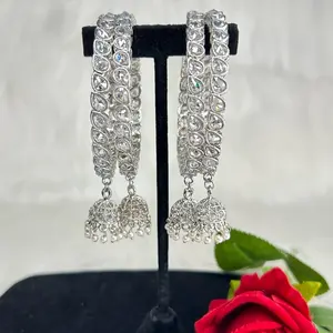 Stunning Set of 4 Ad Bangles With Jhumki Ear Crystals Statement Earrings