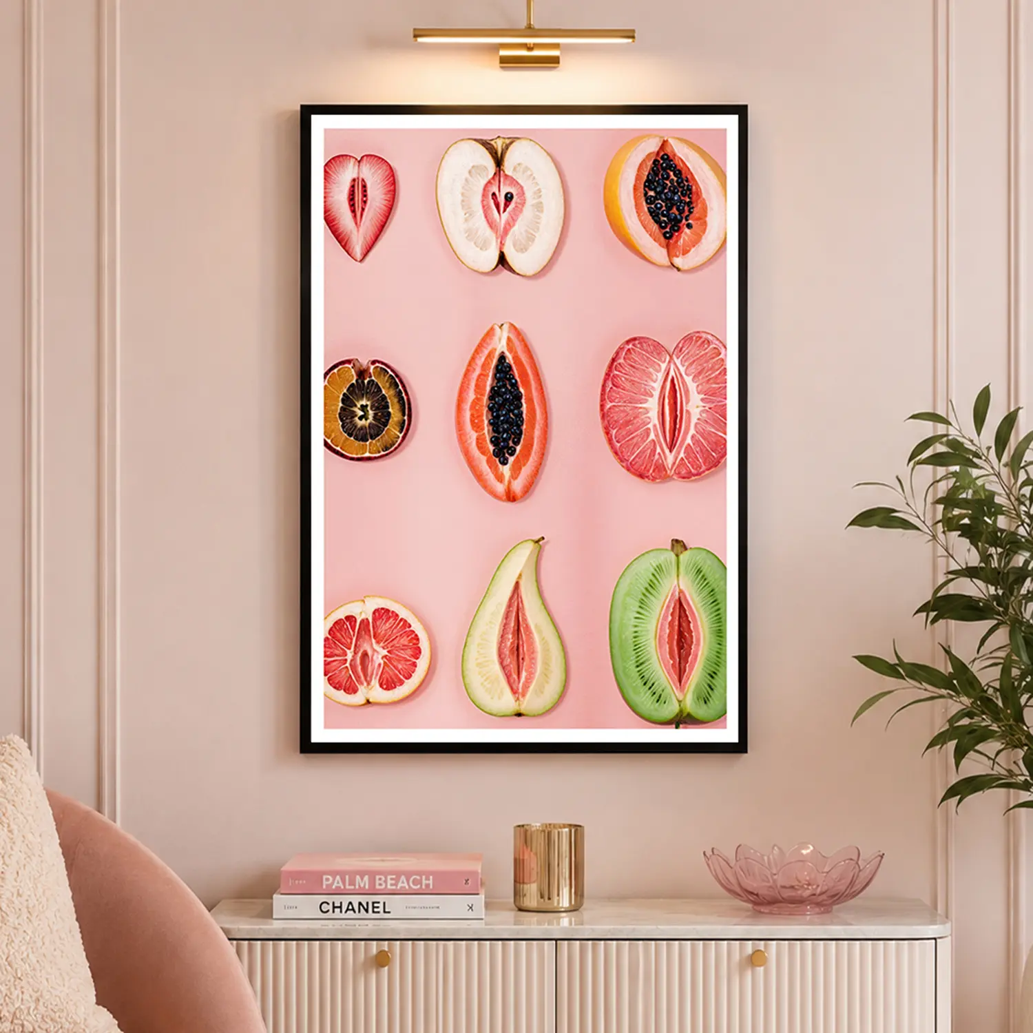 Vintage Sliced Fruit Poster Canvas Decor Print, Fruit Wall Art, Retro Women's Body Empowerment Art Decor, Whimsical Room Decor For Bedroom Living Room Dorm Kitchen, Gift Idea For Women