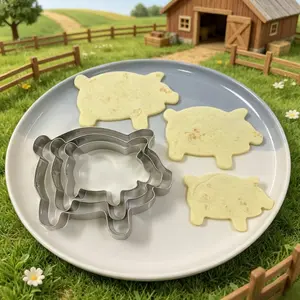 5Pcs Large Pig Cookie Cutter Set, 430 Stainless Steel Rustproof Molds, Max 11.51cm, Nestable & Cute Animal Shape, Ideal for Baking, Sandwiches & Party Snacks