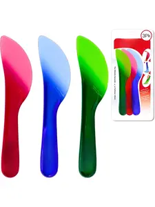 Spreading Knife Set, 3 Pack, Extra Wide Flexable Blade, Smooth and Serrated Edges, Ergonomic Handle, Reusable, Kid Safe, BPA Free - Assorted Colors