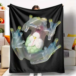Transparent Glass Frog Print Flannel Blanket Nature Wildlife Amphibian Pattern Soft Warm Lightweight Durable Cozy Decorative Throw Perfect for Bedroom Sofa Living Room Office Gift Camping Travel tiktokshopspringglowup